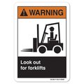 Signmission ANSI Warning, Rigid Plastic, 18" x 12", Landscape, Look Out For Forklifts OS-WS-P-1218-L-19958